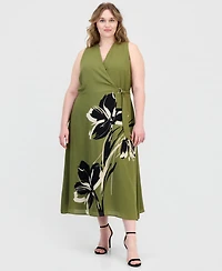 Anne Klein Plus Faux-Wrap A-Line Midi Dress