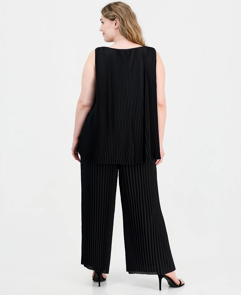 Anne Klein Plus Round-Neck Sleeveless Pleated Top