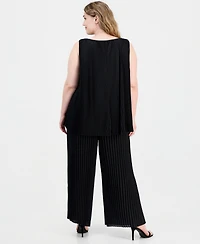 Anne Klein Plus Round-Neck Sleeveless Pleated Top