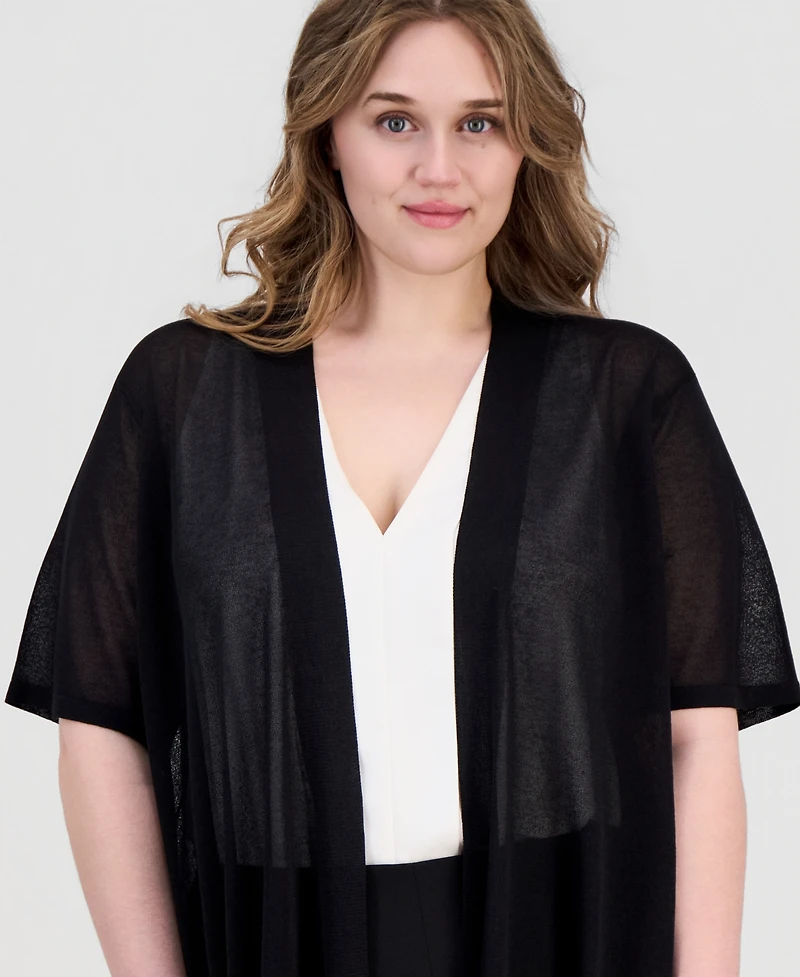 Anne Klein Plus Open-Front Short-Sleeve Cardigan