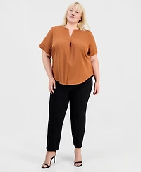 Anne Klein Essentials Plus V-Neck Pleated Popover Top