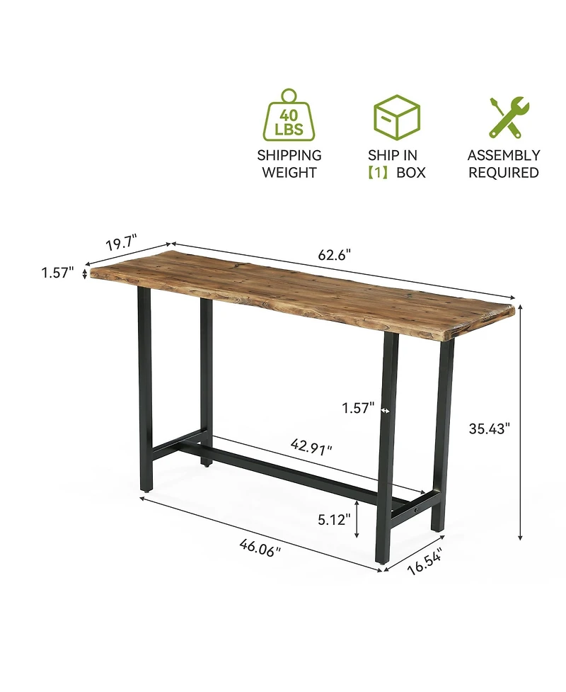 Tribesigns 63'' Solid Bar Table for 4-6, Counter Height Table with Metal Footrest