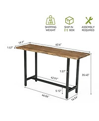 Tribesigns 63'' Solid Bar Table for 4-6, Counter Height Table with Metal Footrest