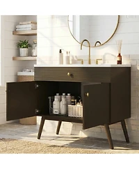 Sillysis 36 Inch Modern Freestanding Bathroom Vanity with Soft Close Doors, Striped Cabinet and Ceramic Sink for Luxury Storage