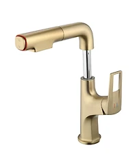 Busdays Single Hole Brushed Gold Vessel Bathroom Faucet Pull Down with Lift Spout Dual Spray Modes for Sink