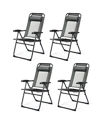 Gymax 4PC Folding Chairs Adjustable Reclining Chairs with Headrest Patio Garden Grey