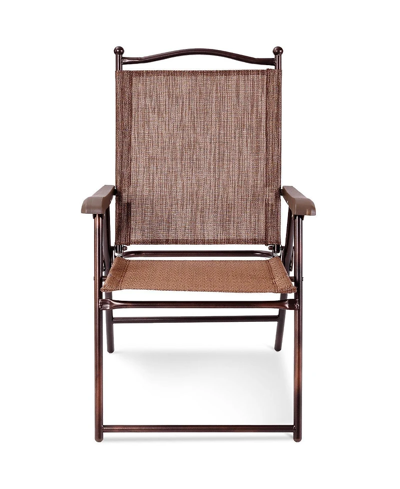 Gymax Set of 2 Folding Patio Furniture Sling Back Chairs Outdoors brown