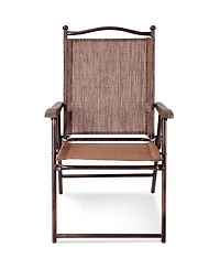 Gymax Set of 2 Folding Patio Furniture Sling Back Chairs Outdoors brown