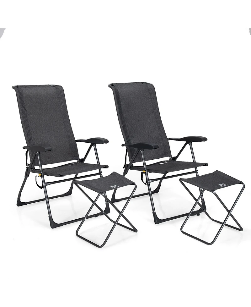 Gymax 4PCS Folding Patio Recliner Chair and Ottoman Set w/ Adjustable Backrest