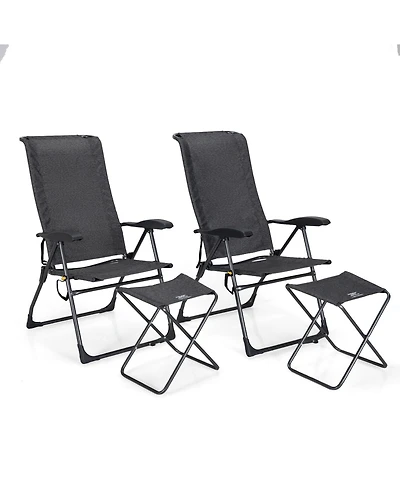 Gymax 4PCS Folding Patio Recliner Chair and Ottoman Set w/ Adjustable Backrest