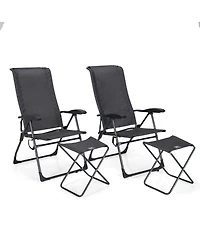 Gymax 4PCS Folding Patio Recliner Chair and Ottoman Set w/ Adjustable Backrest