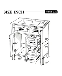Sillysis 30 Inch Bathroom Vanity with Sink, Modern Freestanding Cabinet, Solid Wood Legs, Ceramic Top and 3 Drawers Storage
