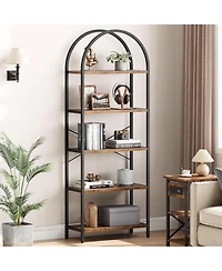 gaomon 5-Tier Arched Bookshelf, Gold and White Marble Effect Tall Bookcase with Metal Frame