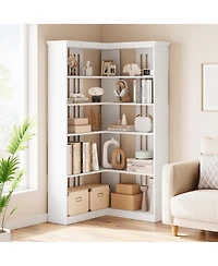 gaomon Tall 5-Tier L-Shaped Wooden Corner Bookshelf with Open Storage