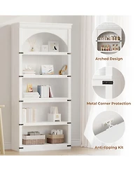 gaomon 68.7" Tall Farmhouse Arched 5-Tier Wooden Bookcase, Curved Storage Rack