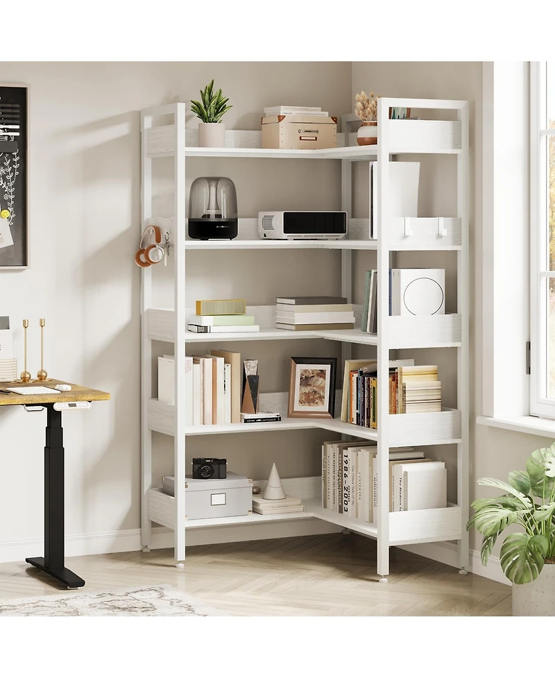 gaomon 5-Tier Convertible Retro Corner Bookshelf