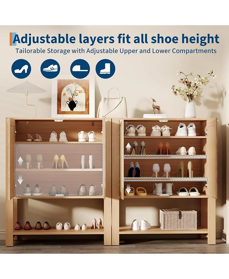 gaomon Rattan Shoe Cabinet for Entryway, Farmhouse Boho 5 Tier Rack Freestanding Wood Storage with Adjustable Shelves