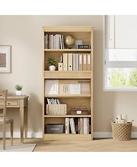 gaomon Tall Vintage 5-Tier Wooden Bookshelf with Double Fluted Design