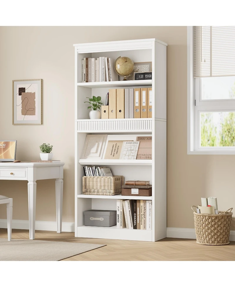 gaomon Tall Vintage 5-Tier Wooden Bookshelf with Double Fluted Design