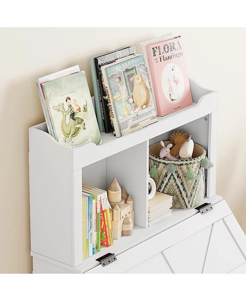 gaomon 2-Tier Kids Toy Storage Organizer with Flip-Top Lid, Wooden Toy Chest Bookshelf for Playroom