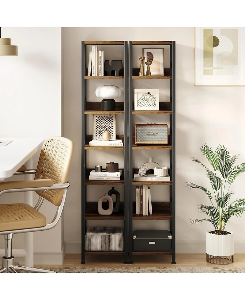 gaomon Narrow 6-Tier Tall Skinny Bookshelf with Metal Frame, Rustic Industrial Corner Storage Rack