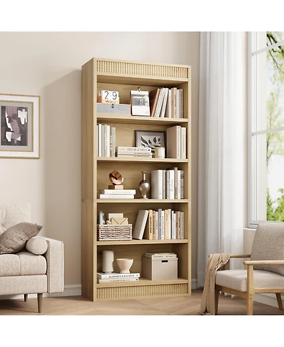 gaomon Tall Vintage 5-Tier Wooden Bookshelf with Double Fluted Design