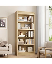 gaomon Tall Vintage 5-Tier Wooden Bookshelf with Double Fluted Design