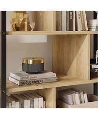 gaomon Industrial 5-Tier Rattan Bookcase with Storage Cabinet and Door, Metal Frame