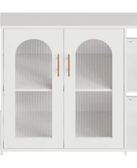gaomon 2Pcs Storage Cabinet with Glass Door, Open Shelves, Sideboard Buffet 2 Tier Floor Storage Cabinet