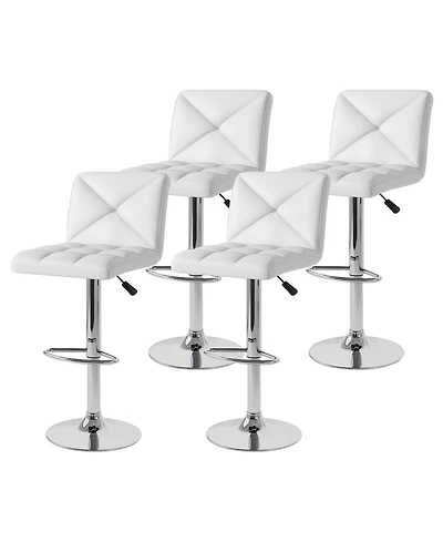 Gymax 4 Pcs Bar Stools Pu Leather Swivel Chairs Height Adjustable Upholstered Barstools