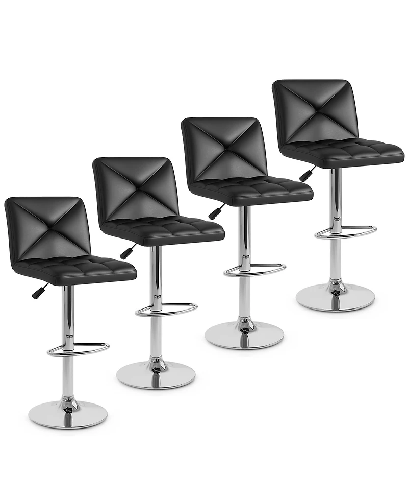 Gymax 4 Pcs Bar Stools Pu Leather Swivel Chairs Height Adjustable Upholstered Barstools