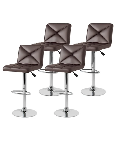 Gymax 4 Pcs Bar Stools Pu Leather Swivel Chairs Height Adjustable Upholstered Barstools