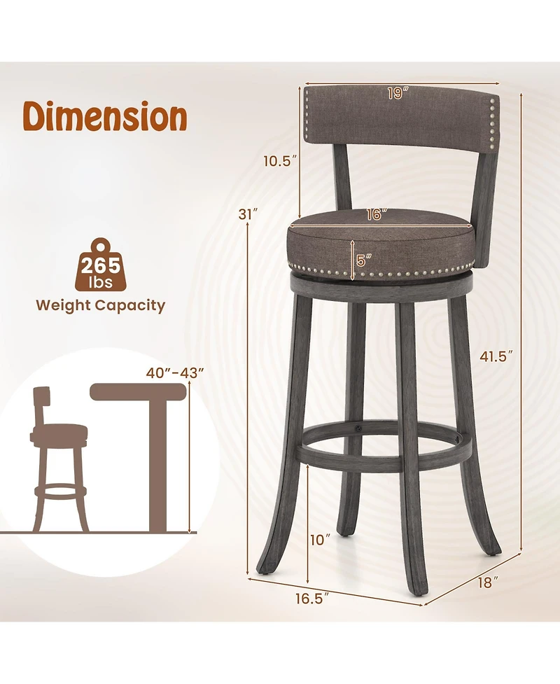 Gymax Bar Height Chairs Set of 2 w/ 360degree(s) Swivel Seat Back and Cushioned Seat