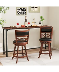 Gymax Bar Stools Set of 2 with Rubber Wood Frame Faux Leather Upholstered Seat