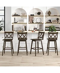 Gymax Bar Stool Set of 4 w/Rubber Wood Frame Swivel Seat Ergonomic Backrest
