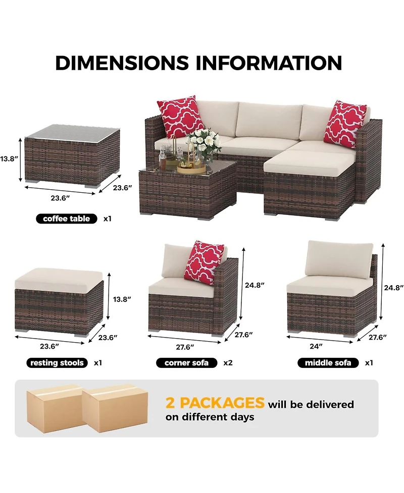 gaomonPieces Patio Furniture Set, Outdoor Glass Table and Cushions with Rattan Wicker Chairs, Set for Porch, Balcony, Backyard