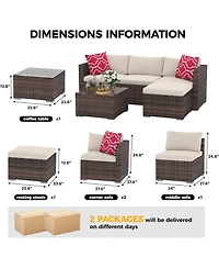 gaomonPieces Patio Furniture Set, Outdoor Glass Table and Cushions with Rattan Wicker Chairs, Set for Porch, Balcony, Backyard