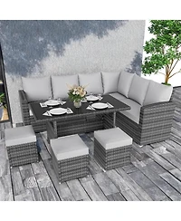 Gaomon 7 piece outdoor patio furniture set with all weather rattan sectional sofa, dining table, and seating for up to 9-ideal for garden or porch.