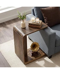 Tribesigns C-Shaped Solid Wood End Table, Wooden Narrow Sofa Side Table