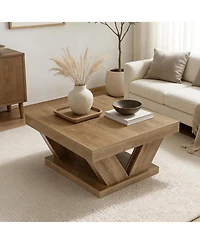 Tribesigns 2-Tier Rustic Wood Coffee Table, Farmhouse Square Coffee Table with Large Storage Shelf