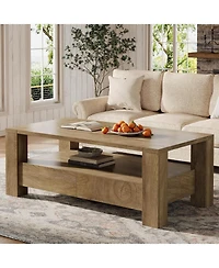 Tribesigns 47" Rectangle Coffee Table with 2 Drawers and Open Shelf, Farmhouse Wood Living Room Center Tea Table