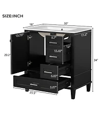 Sillysis Sage Green Bathroom Vanity with Ceramic Sink, Freestanding Solid Wood Mdf Cabinet, 3 Drawers Soft Close Door for Small Bathrooms