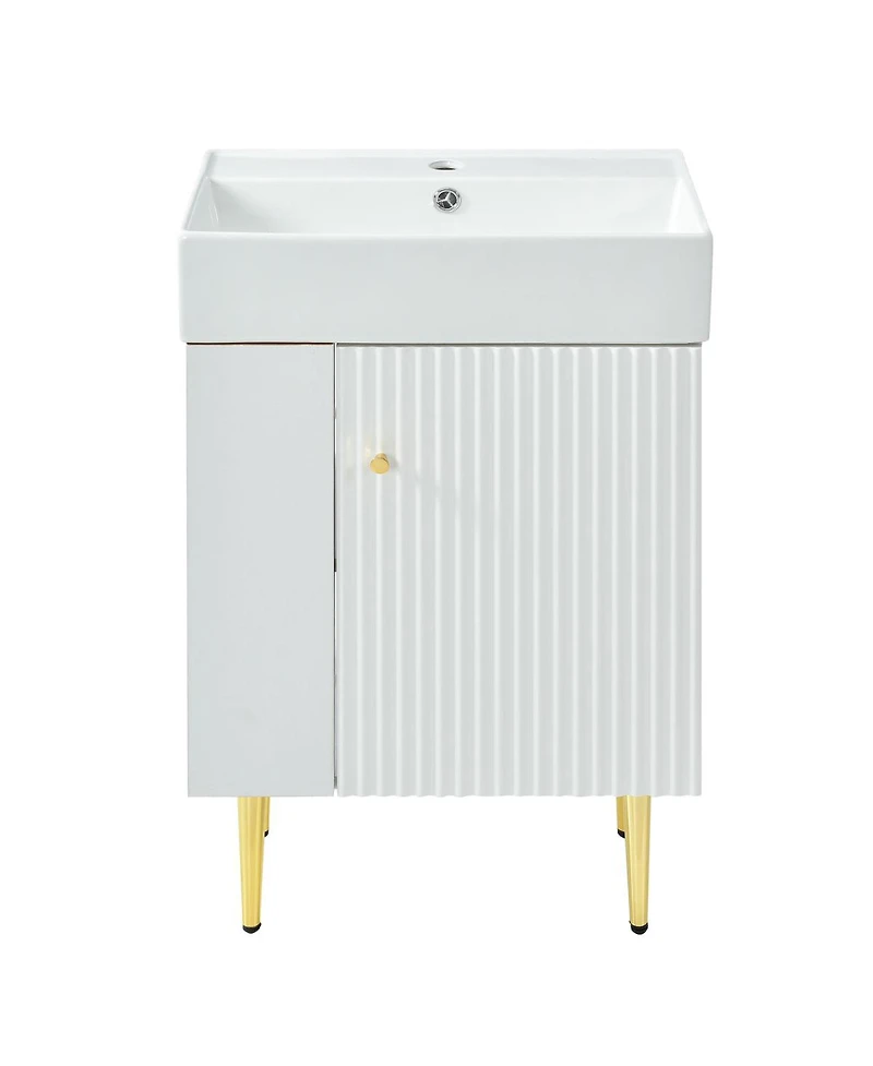 Sillysis 22" Modern Freestanding Bathroom Vanity with Ceramic Sink, Side Storage Cabinet, Soft Close Door for Small Spaces