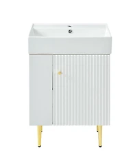 Sillysis 22" Modern Freestanding Bathroom Vanity with Ceramic Sink, Side Storage Cabinet, Soft Close Door for Small Spaces