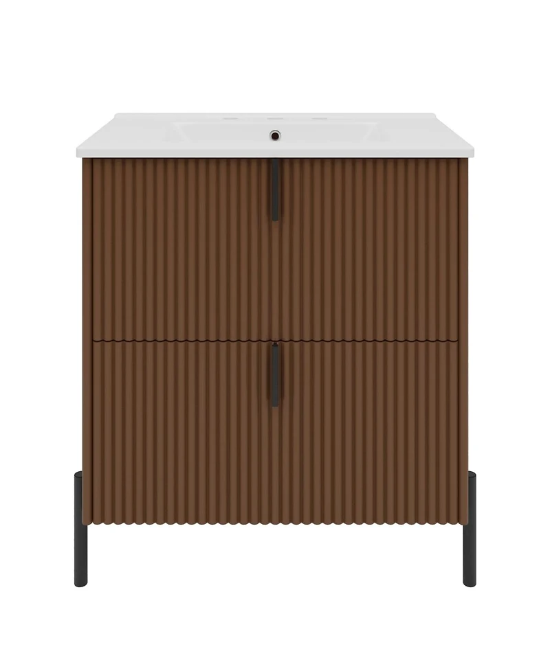 Sillysis Bathroom Vanity with Sink, Modern Fluted Mdf Cabinet, Soft Close Full-Extension Drawers for Small Spaces