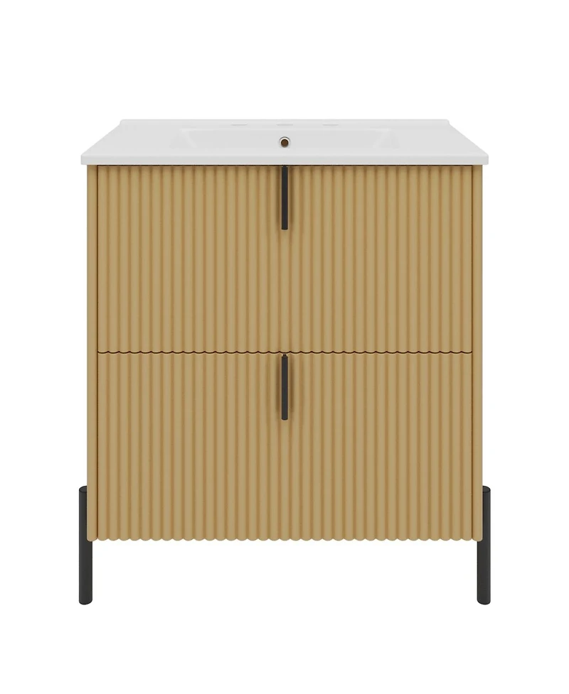 Sillysis Bathroom Vanity with Sink, Modern Fluted Mdf Cabinet, Soft Close Full-Extension Drawers for Small Spaces