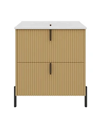 Sillysis Bathroom Vanity with Sink, Modern Fluted Mdf Cabinet, Soft Close Full-Extension Drawers for Small Spaces