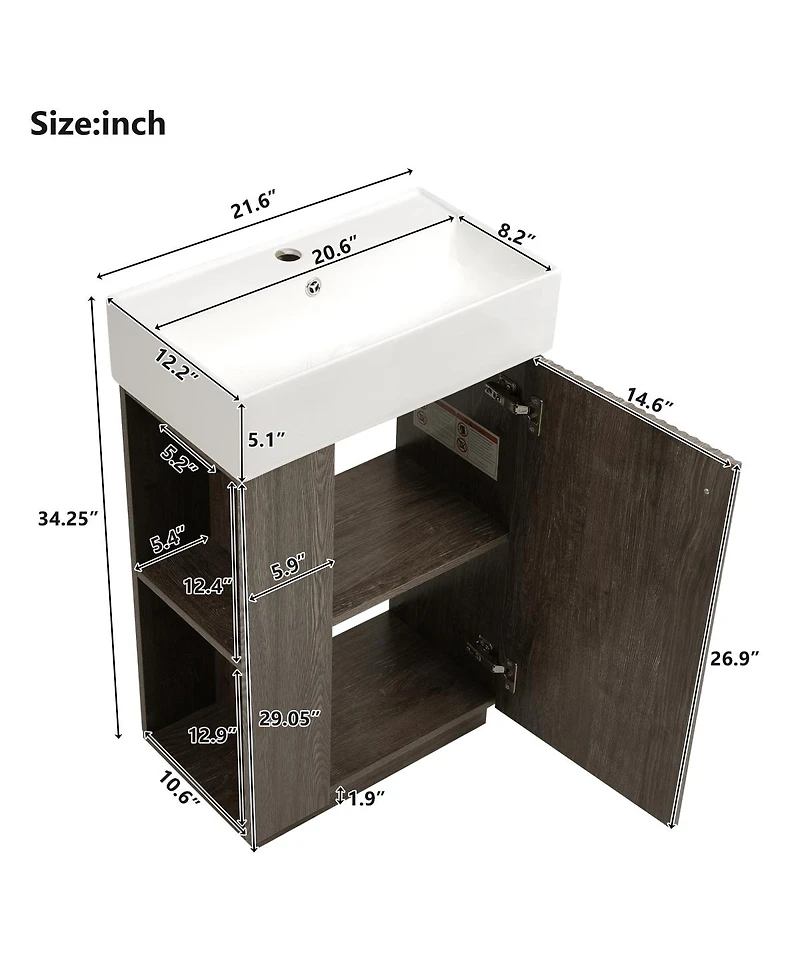 Sillysis Bathroom Vanity with Ceramic Sink, Mdf Cabinet, Soft Close Door and Tissue Holder for Small Spaces