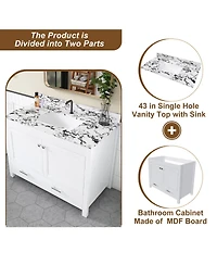 Sillysis Modern Bathroom Vanity with Marble-Style Top, Large Drawer Storage, Soft Close Doors