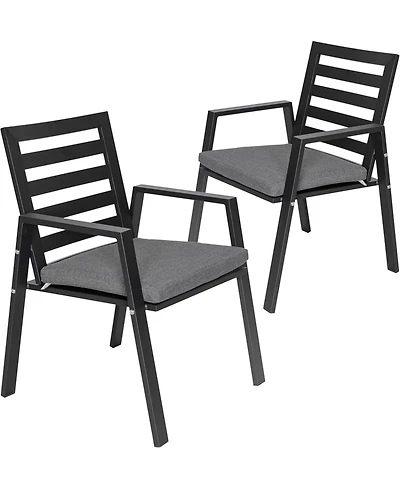 LeisureMod Chelsea Outdoor Dining Armchair Set of 2, Modern Patio Chair with Aluminum Frame, Weather Resistant Uv-Protected Cushions Olefin Fabric